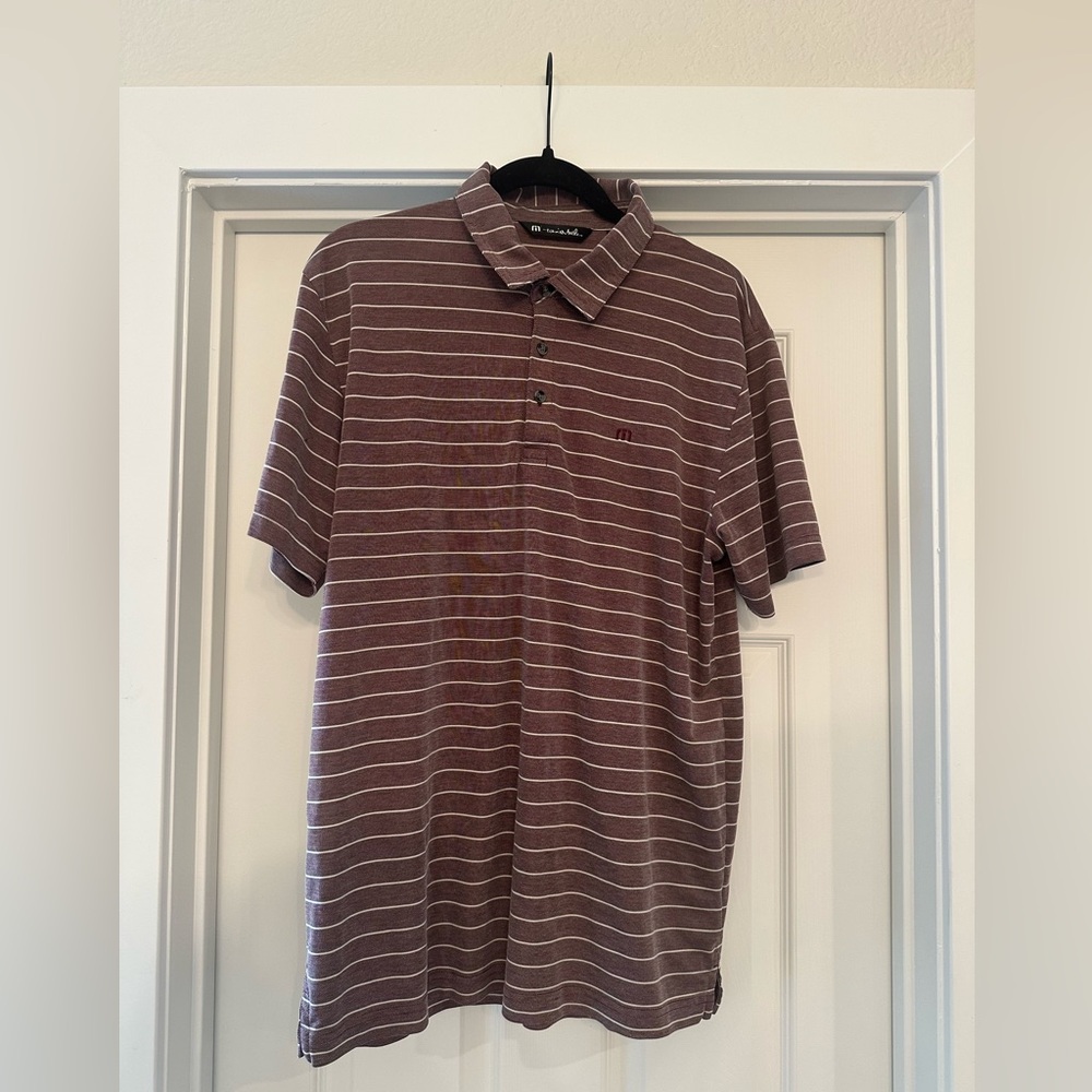 Travis Mathew Men's Brown Striped Polo Shirt